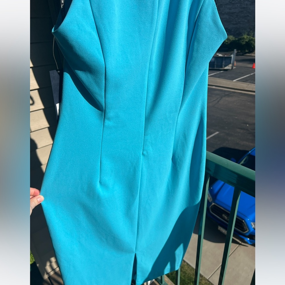 🆕🦋 Rachel Roy Aqua Blue Bodycon Midi Cocktail Dress M Wedding Party Evening - Picture 10 of 17